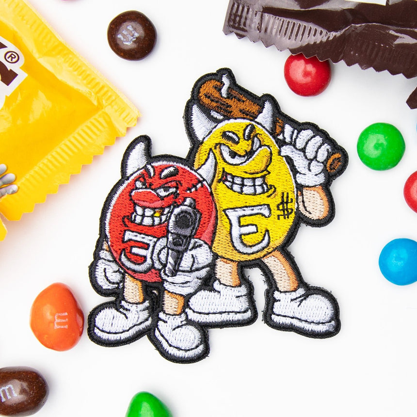 Embroidered Evil M&M veclro Morale Patch designed by The Proper Patch part of the Evil Empire Collection