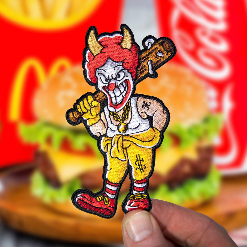 Embroidered Evil Ronald McDonald veclro Morale Patch designed by The Proper Patch part of the Evil Empire Collection