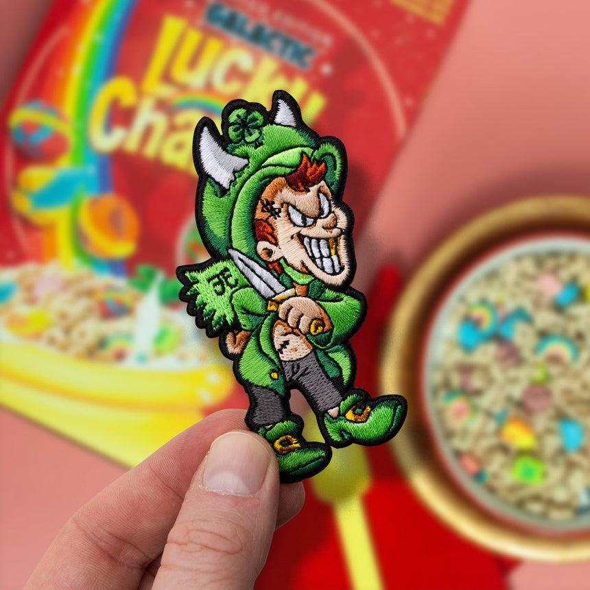 Embroidered Evil Lucky Charms Leprechaun "The Leprechaun" 9 of 12 veclro Morale Patch designed by The Proper Patch part of the Evil Empire Collection