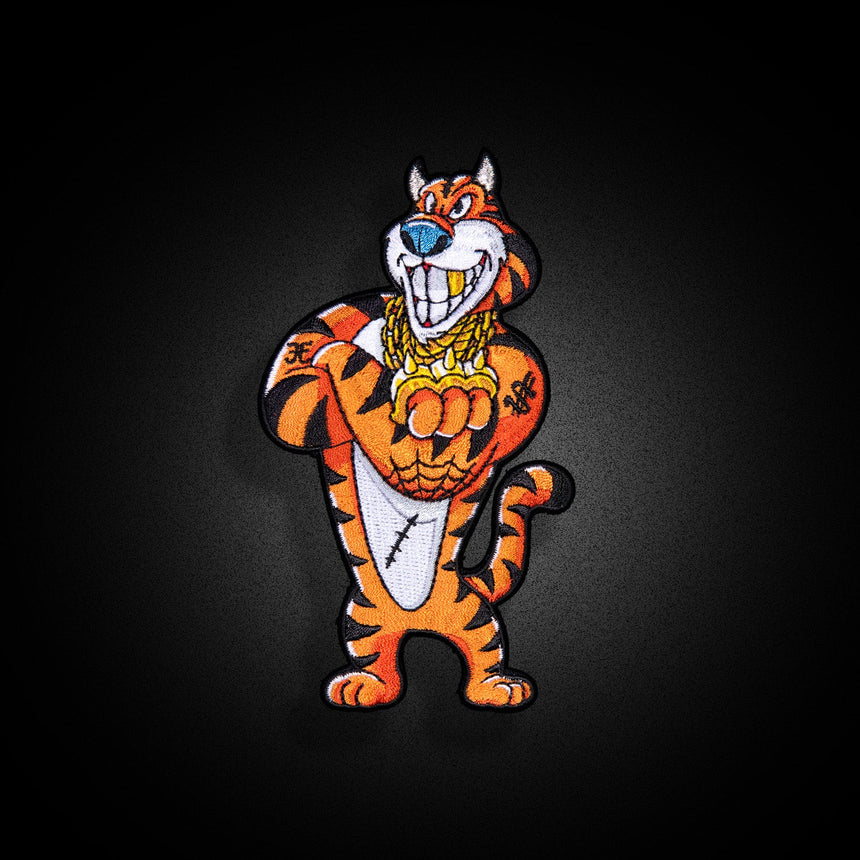 Embroidered Evil Tony the Tiger veclro Morale Patch designed by The Proper Patch part of the Evil Empire Collection